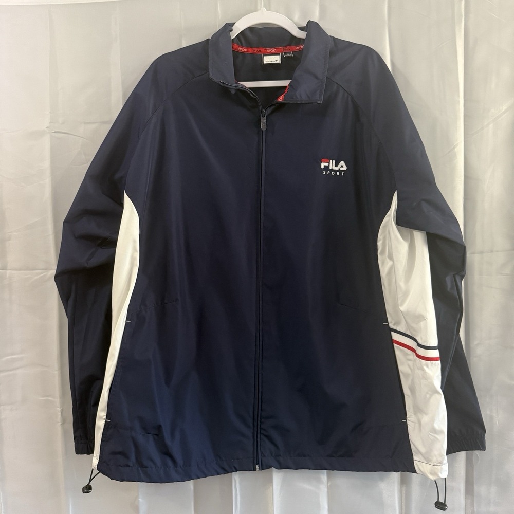 Fila Windbreaker Jacket Men Red White Blue Full Zip Embroidered Preppy XL